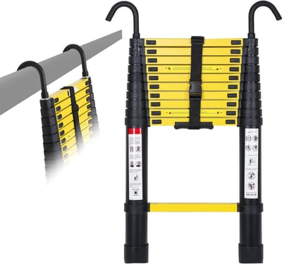 Telescoopladder Aluminium - Uittrekbare Ladder - Veelzijdig Klussen - Afneembare Haak - 3.8 Meter - Zwart Geel