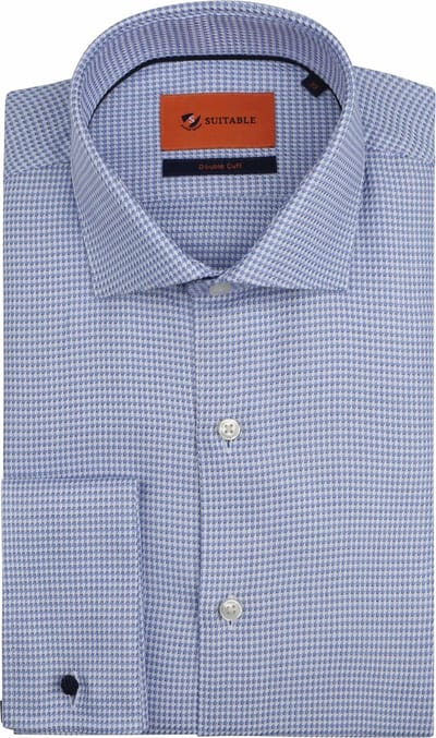 Suitable Overhemd Dubbel Manchet Print Blauw - Maat 39 - Heren - Overhemden Formeel
