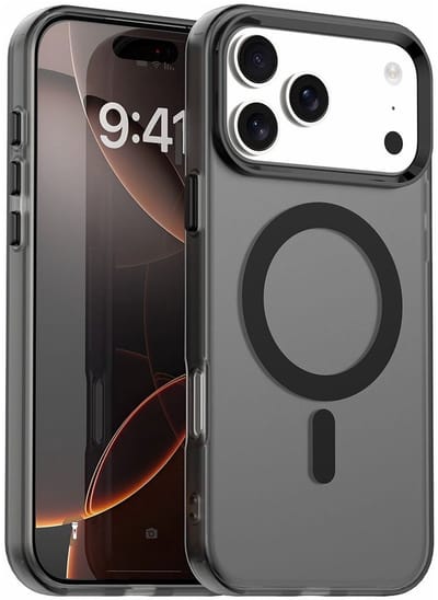 MagSafe Compatibel Backcover Hoesje Geschikt voor Apple iPhone 17 Pro Max - Zwart & Semi-Transparant Design - Stijlvol & Goede Bescherming