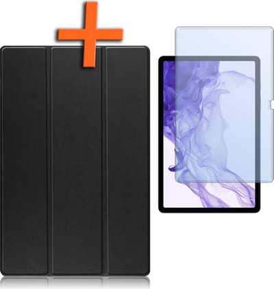 Hoesje - Geschikt voor Samsung Galaxy Tab S9 Plus - Met Screenprotector - Trifold Bookcase - Hard Cover Case - Met Uitsparing Geschikt voor S Pen - Hardcover Book - Tablet Hoes - Zwart
