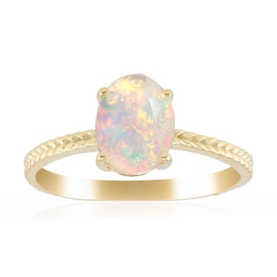 Cavill - Gouden 9-karaats Ring met AAA Welo Opaal 0,712 ct - Ovaal Slijpsel - Gevlochten Band - Elegante Vrouwenring Geel Goud