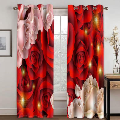 3D Digitaal Printen Roos Woonkamer Raamgordijn Met Haken Vintage Kleurrijk Regenboog Roos Bloemen Bloemenkunst Gordijnen 100W130H(CM)40x51in&Grommet Top