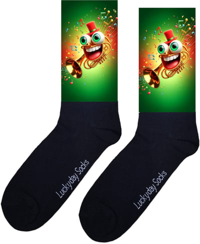 Trompet - Valentijns Cadeau - Grappige sokken - Leuke sokken - Hem Haar sokken - Vrolijke sokken - Sint cadeau - Vaderdag - Moederdag - Verjaardag cadeau - Kerst cadeau - Grappig cadeau - Leuk Cadeau - Muziek - Socks maken Happy - 37-44