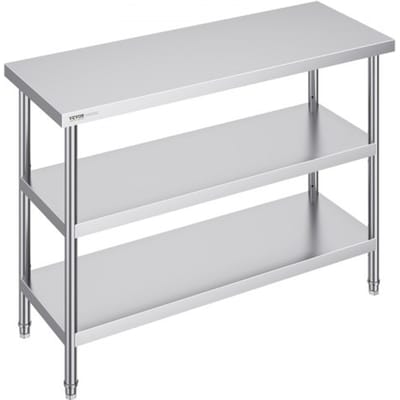 VEVOR RVS-werktafel voor voedselbereiding, professionele keukenwerktafel, met 2 verstelbare onderste planken, 457 x 1219 x 864 mm voorbereidingstafel voor grill, keuken, thuis