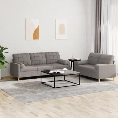vidaXL - 2-delige - Loungeset - met - kussens - stof - taupe