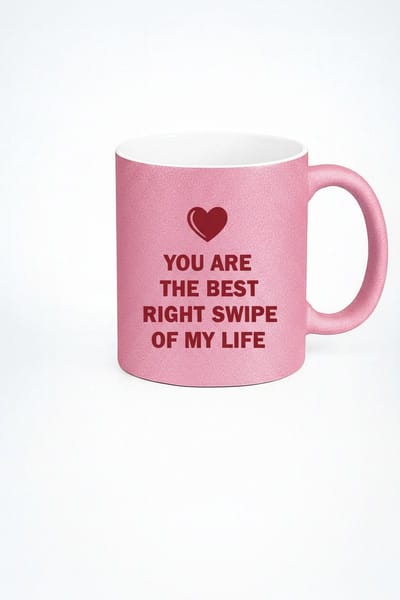 Roze Glitter Mok met Tekst 'Best Right Swipe' - Romantisch Valentijn Cadeau voor Liefde