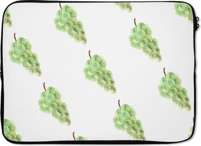 Laptophoes 14 inch - Druiven - Waterverf - Wit - Laptop sleeve - Binnenmaat 33x23 cm - Zwarte achterkant