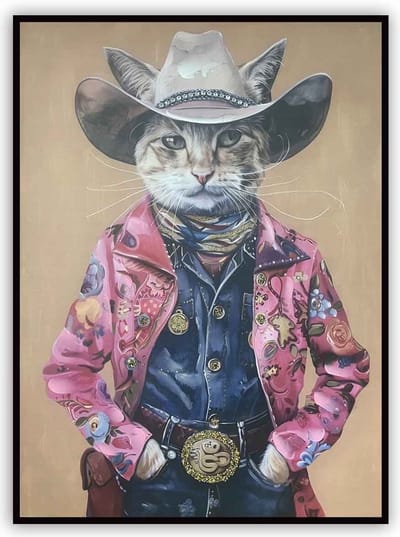Schilderij cowboy cat 60x80cm
