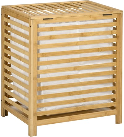 Merax Wasmand Van Bamboe - 55 Liter - Wasbox Met Deksel - Uitneembare Waszak - Voor Badkamer En Slaapkamer - 50 x 36 x 60 cm - Bamboekleur
