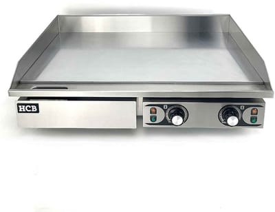 HCB® - Professionele Horeca Bakplaat - glad - 2 x 230V - RVS / INOX - Electrisch Teppanyaki Grill apparaat - 47x73x25 cm (DxBxH) - 23 kg - 2574