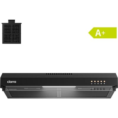 CIARRA geïntegreerde afzuigkap 60 cm, inbouwontwerp met glazen frontklep, afzuigventilator met 3 snelheden, recirculatie- en afvoermodus, zwarte