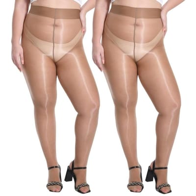 2 Stuks Grote Maten Dames 150Kg Olie Glanzend Transparante Panty's Hoge Taille Glans Zijdezacht Nylon Met Voeten Dansen Panty's Voor Feestkleding M brown