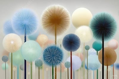 John Joseb Art (Aluminium) 120x80 | Paardenbloemen, minimalisme, abstract figuratief, zachte kleuren, kunst, bloem, bruin, blauw, grijs, beige, modern | foto-schilderij op dibond, metaal wanddecoratie