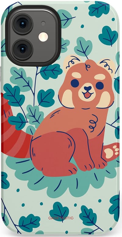 Casetastic Hoesje Geschikt voor Apple iPhone 12 Mini - Stijlvolle Beschermende Duo-layer Case - Rode panda tuin