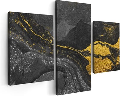 Artaza Canvas Schilderij Drieluik Abstracte Kunst - Zwart Gouden Marmer - 90x60 - Foto Op Canvas - Canvas Print