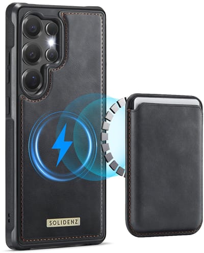 Solidenz Luxe Wallet geschikt voor Samsung Galaxy S25 Ultra hoesje - Magnetische Pasjeshouder - Geschikt voor MagSafe - Schokbestendig - Zwart
