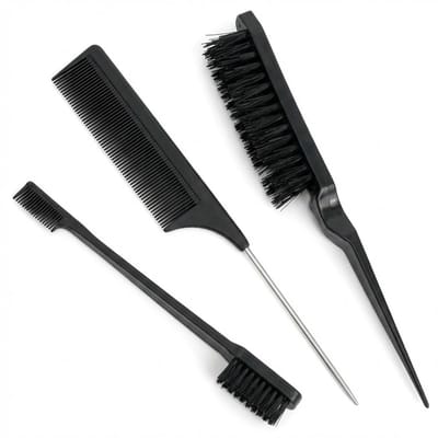 Zwarte kammenset en edge brush – 3 delige unisex haar kam met puntstaart en styling borstels – kunststof kammenset voor precisie styling en baby hair verzorging