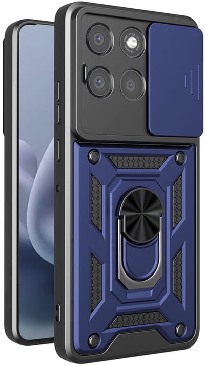 MobyDefend Hoesje - Geschikt voor Motorola Moto G86 Power - Pantsercase Met Draaibare Ring - Blauw