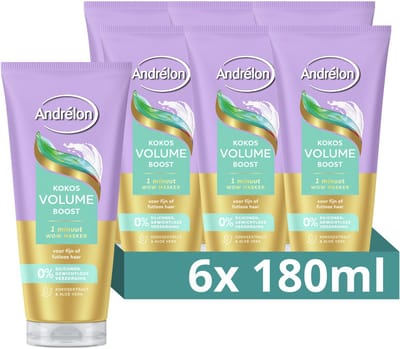 Andrélon - 1 Minuut WOW Haarmasker - Kokos Volume Boost - 6 x 180 ml