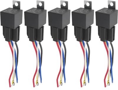 5 Stuks 12V 40A Auto Relais met Gekleurde Aansluitdraden voor Auto's, Motorfietsen en Boten