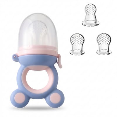 Jojoy - Fruitspeen Baby – Siliconen Fruitfeeder & Sabbelzakje – Voor Babyvoeding, Groente & Fruit – Inclusief 3 Speenmaten – BPA-vrij - Blauw - FRUBEE