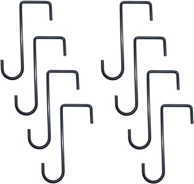 8-delige vinyl hekhaken, terrashaken, plantenhangers, roestvrijstalen muurbeugels voor binnen en buiten, ophangbeugels, lantaarns, vogelvoeders, klokkenspel Geen schroeven nodig (zwart)