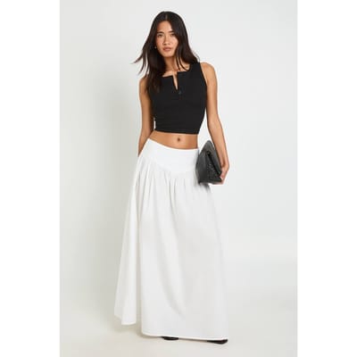 boohoo Dames Katoenen Popeline Maxi Rok Met Verlaagde Taille | Wit | Maat: 38