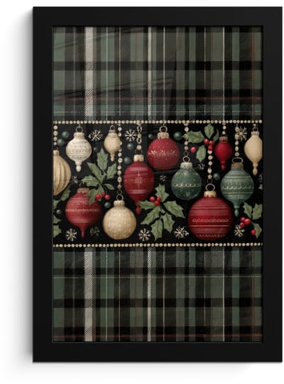 Poster in lijst - Fotolijst 20x30 cm - Posters - Kerstballen - Rood - Hulsttakken - Patroon - Posterlijst zwart - Decoratie - Wanddecoratie woonkamer - Muurdecoratie slaapkamer - Kerstversiering - Kerstdecoratie voor binnen - Kerstmis