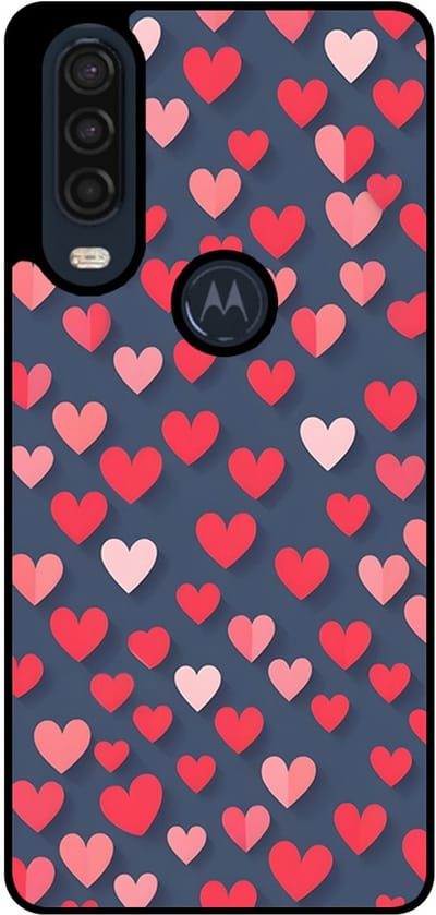 Smartphonica Telefoonhoesje Geschikt voor Motorola One Action met Roze en Rode Hartjes Opdruk - TPU Backcover Case With Rosé and Red Heart Design geschikt voor Motorola One Action