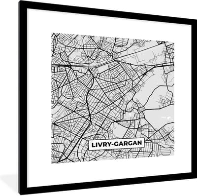 Fotolijst incl. Poster - Stadskaart - Frankrijk - Kaart - Livry-Gargan - Plattegrond - 40x40 cm - Posterlijst