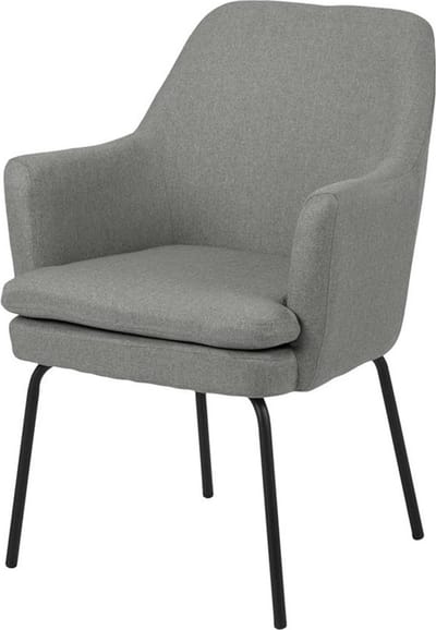 Lisomme Jez Eetkamerstoel Lichtgrijs - Met Armleuning - Stof - Zwarte Poten - Armstoel - Eetkamerfauteuil