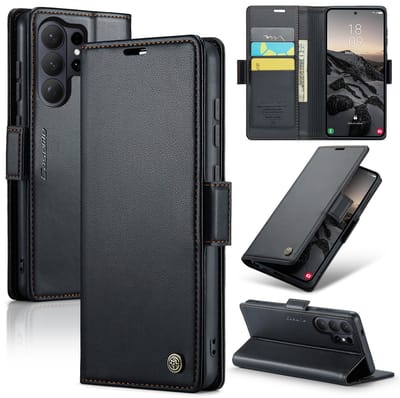 CaseMe Wallet Case met RFID Bescherming en Magneetsluiting voor Galaxy S26 Ultra _ Zwart