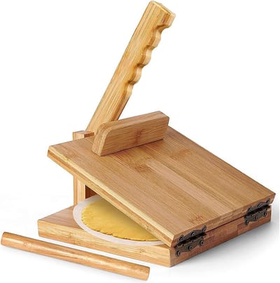 Pers, houten handmatige deegpers met deegroller Tortilla Pers, voor huiskeuken met 50 vellen bakpapier
