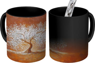 Magische Mok - Foto op Warmte Mokken - Koffiemok - Abstract - Boom - Wit - Bladeren - Magic Mok - Beker - 350 ML - Theemok