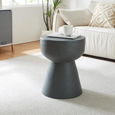 Ronde Bijzettafel Betonlook Donkergrijs Lichtgewicht Binnen en Buiten