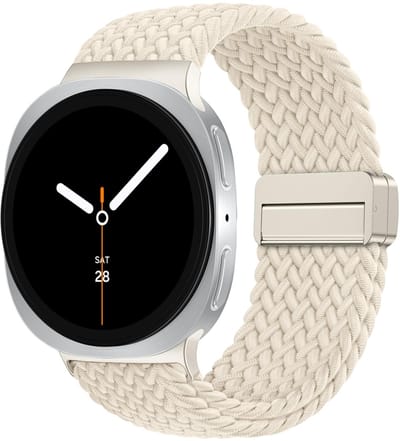 Stravo Magnetisch gevlochten nylon bandje – Geschikt voor Samsung Galaxy Watch 9 (40/44mm) / Watch 8 (40/44mm) / 8 Classic (46mm) – Starlight – erstelbaar elastisch gevlochten horlogebandje