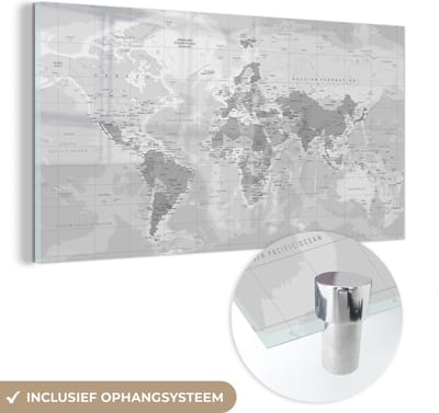 ® Glasschilderij 80x40 cm - Schilderij acrylglas - Wereldkaart - Staatkundig - Vintage - Foto op glas - Muurdecoratie woonkamer - Wanddecoratie slaapkamer - Schilderijen