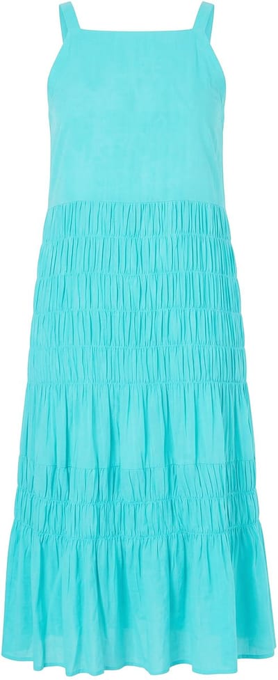 Studio Untold - Dames - Midi-jurk mouwloos A-vorm gesmokte buste - Blauwe munt - Maat 42+