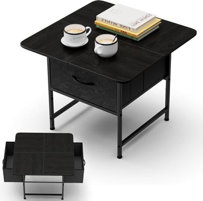 Kleine Salontafel - Bijzettafel met Lade - Woonkamer Organiseren - Met Ronde Hoeken - 236 Inch Vierkant - Zwart