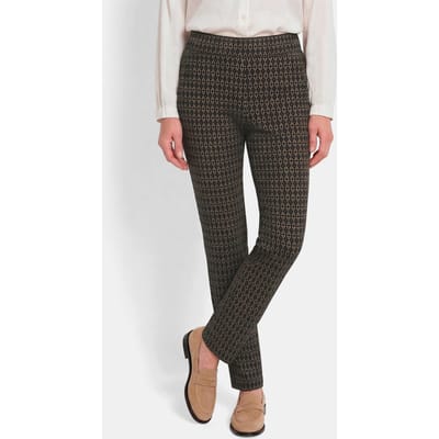 Broek CARLA met een elastische tailleband en een minimalistische grafische print - zwart / beige / gedess. - Gr. 19 van Goldner Fashion