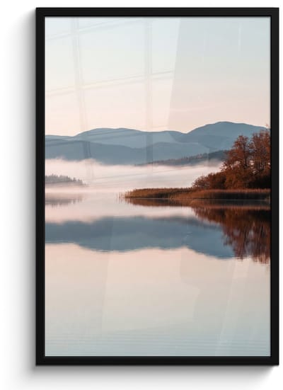 Poster in lijst - Fotolijst 60x90 cm - Posters - Water - Bomen - Mistlaag - Posterlijst zwart - Decoratie - Wanddecoratie woonkamer - Muurdecoratie slaapkamer