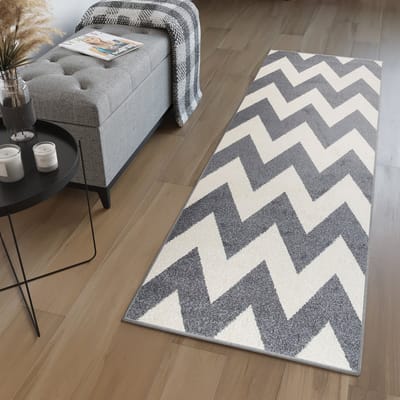 Tapiso Maroko Tapijt Loper Grijs Wit Zigzag Modern Woonkamer Slaapkamer Hal Maat - 100x100