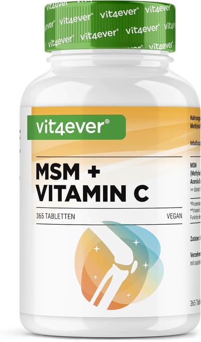 MSM 2000 mg - 365 tabletten - met natuurlijke vitamine C uit acerola - zonder toevoegingen - 6 maanden voorraad - hoge dosering - laboratorium getest - veganistisch - Vit4ever