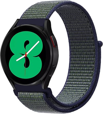 By Qubix - Geschikt voor Garmin bandje - Geschikt voor Garmin Vivoactive 4 / 4L - Sport Loop nylon bandje - Blauw met groene band - Smartwatch bandje 22mm