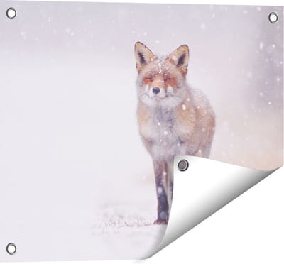 Gards Tuinposter Vos in de Sneeuw - 50x40 cm - Tuindoek - Tuindecoratie - Wanddecoratie buiten - Tuinschilderij