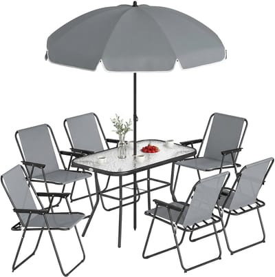 Outsunny Tuin Eetgroep-Staal, Mesh-119L x 68B x 70H cm-Grijs