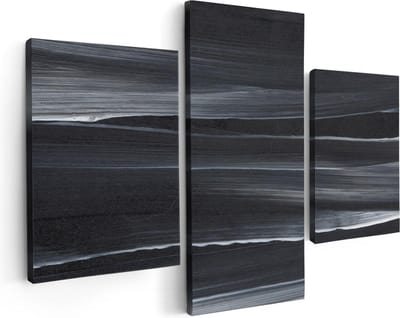 Artaza Canvas Schilderij Drieluik Abstracte Kunst - Zwart met Witte Lijnen - 90x60 - Foto Op Canvas - Canvas Print
