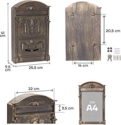 Elegante Aluminium Brievenbus in Klassieke Stijl - Geschikt voor DIN A4 Post en Tijdschriften - Eenvoudige Montage en Hoge Corrosiebestendigheid