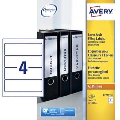 Rückenetikett Avery breit, 62 x 192 mm, selbstklebend, weiß, 25 Blatt