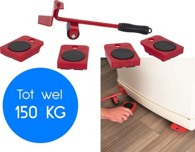 Meubelroller & Transportset – 5-Delige Verhuishulp met Hefboom en Trolleys – Meubelverplaatser voor Zware Objecten – Draagkrachtige Meubeltransporters – Rood